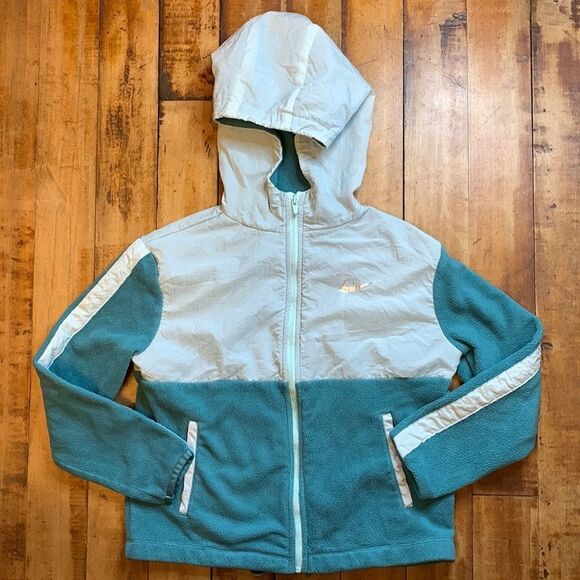 Nike Jacket Medium girls dri fit fleece zip up Jacket hooded Green teal Spring